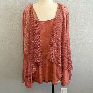 Ali Miles Embroidered Top Size Medium Sequin Sheer Lace Crochet Assymetrical NWT